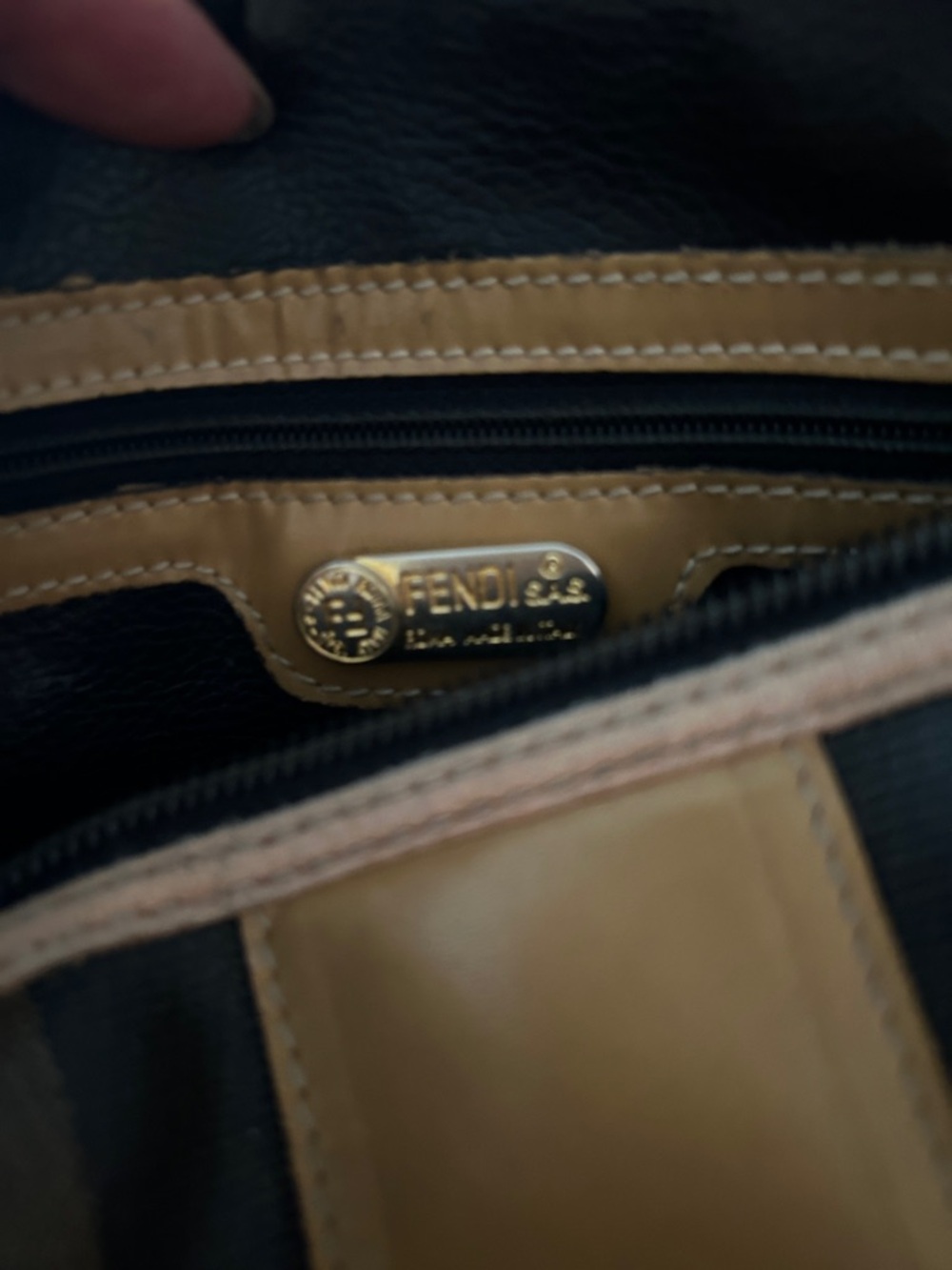Fendi Striped Canvas Satchel in Tan and Black
Made in Italy 
Authentic - Picture 5 of 11